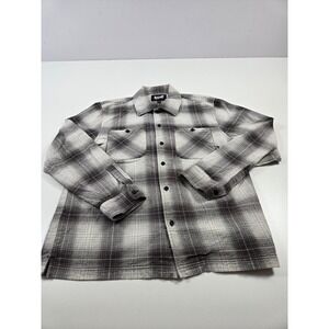 Welcome Skateboards Shirt Mens Large Gray Black Plaid Flannel Button Up Back